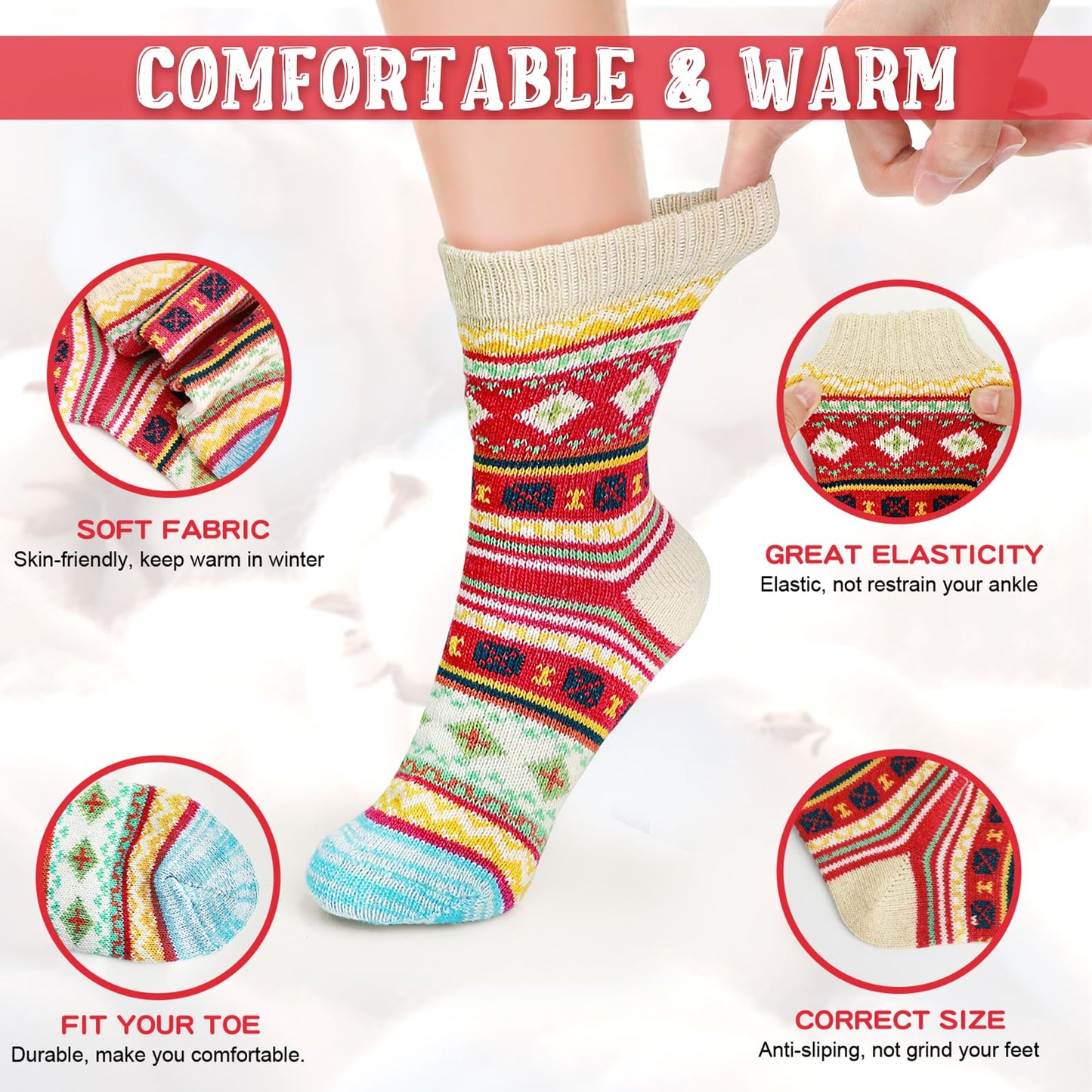 Airabc 5 Pairs of Women's Thermal Socks, Warm Winter Socks, Colourful Cosy and Breathable