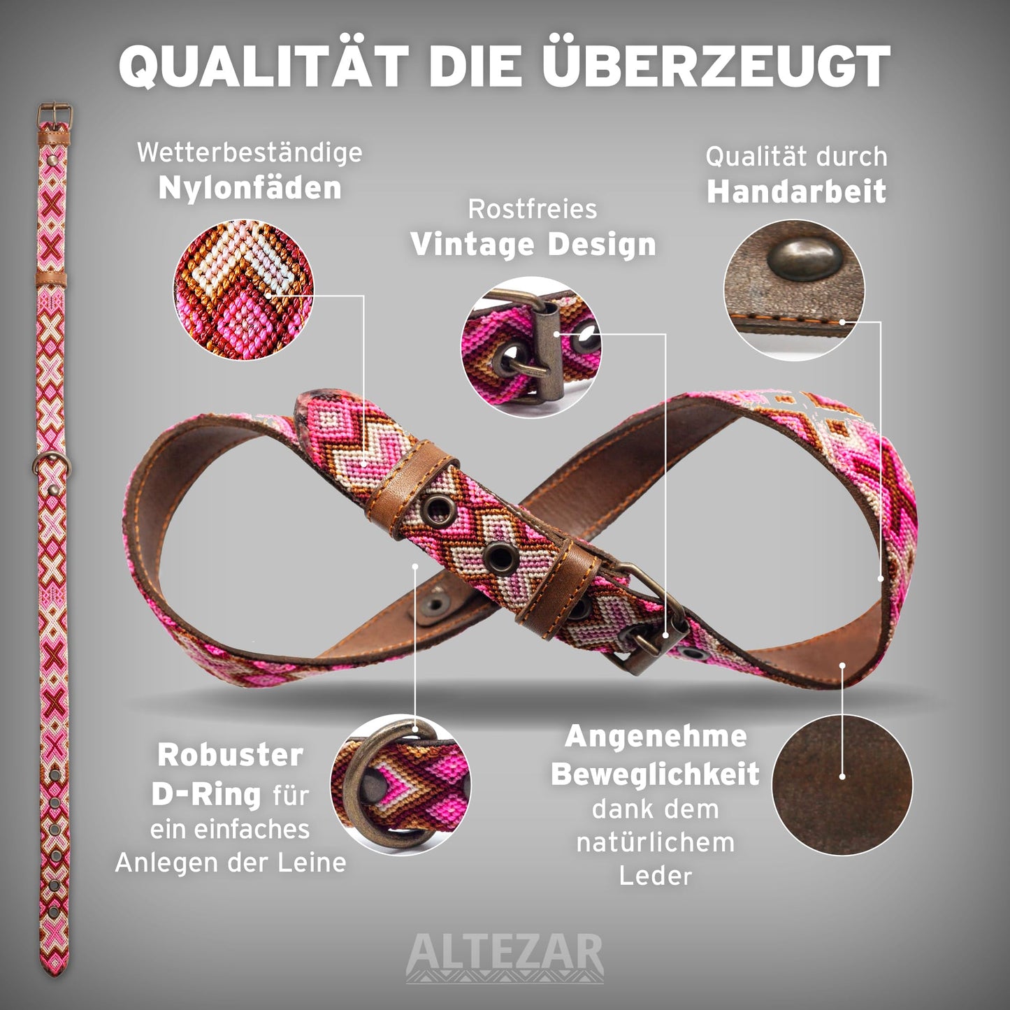 Hundehalsband Leder - braunes Rindsleder Tribal Grün/Braun/Beiges