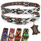 Hundehalsband Leder - braunes Rindsleder Tribal Grün/Braun/Beiges