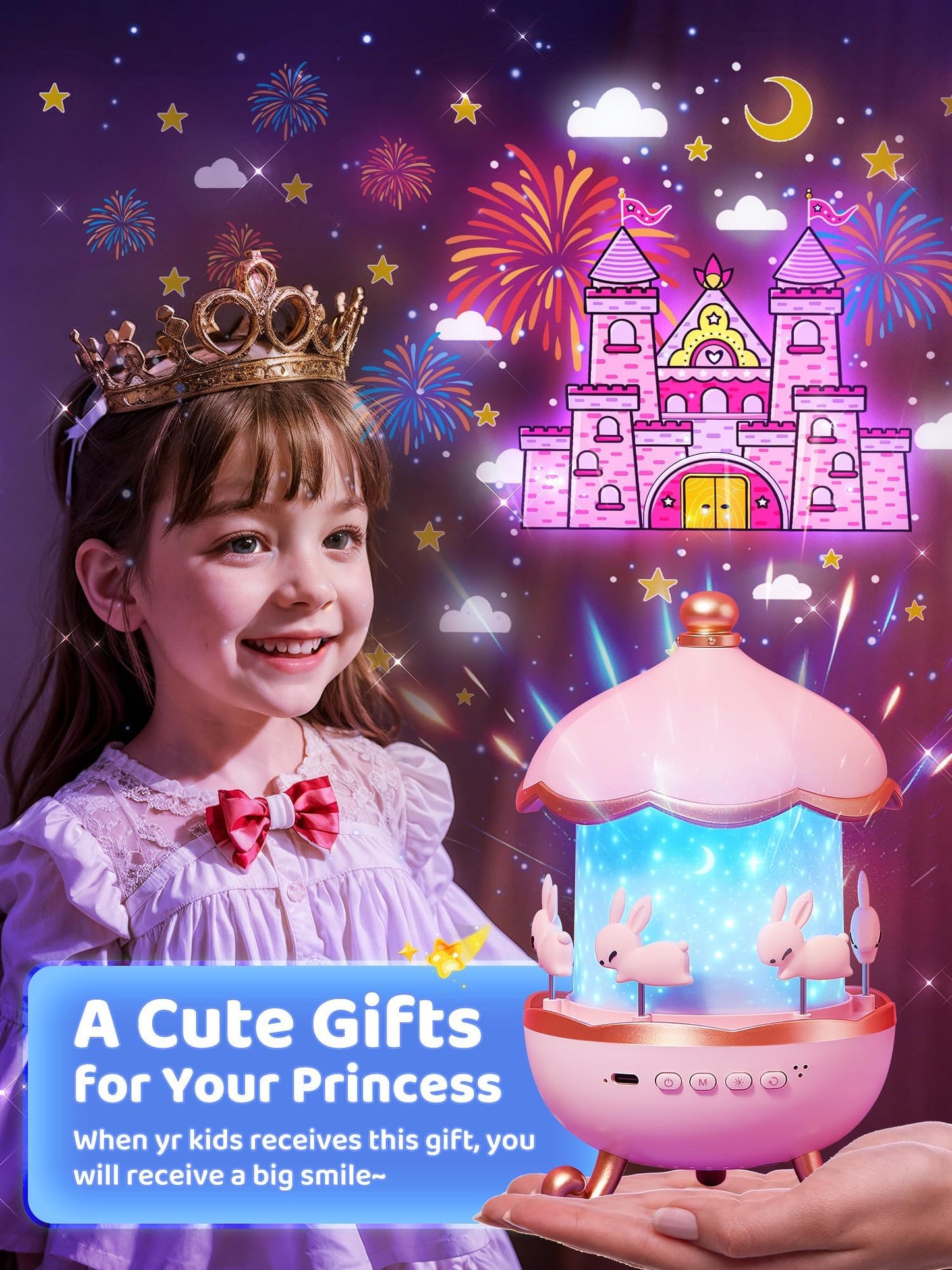 Starry Sky Projector Baby with 15 Films, Music Box Unicorn with 15 Music, 7 Colours Bedside Lamp, Night Light, Unicorn Toy, Girls Toy, Children's Room Decoration