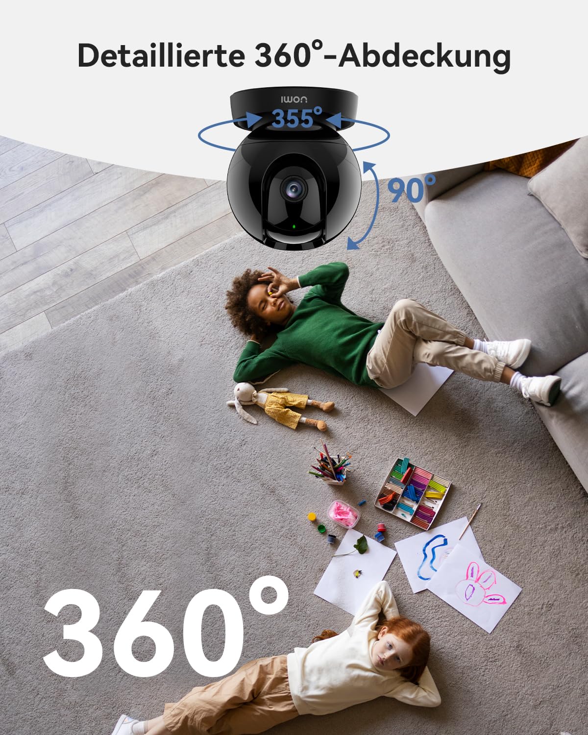 2K Überwachungskamera Innen 355°/70°, 3MP WLAN Kamera Indoor
