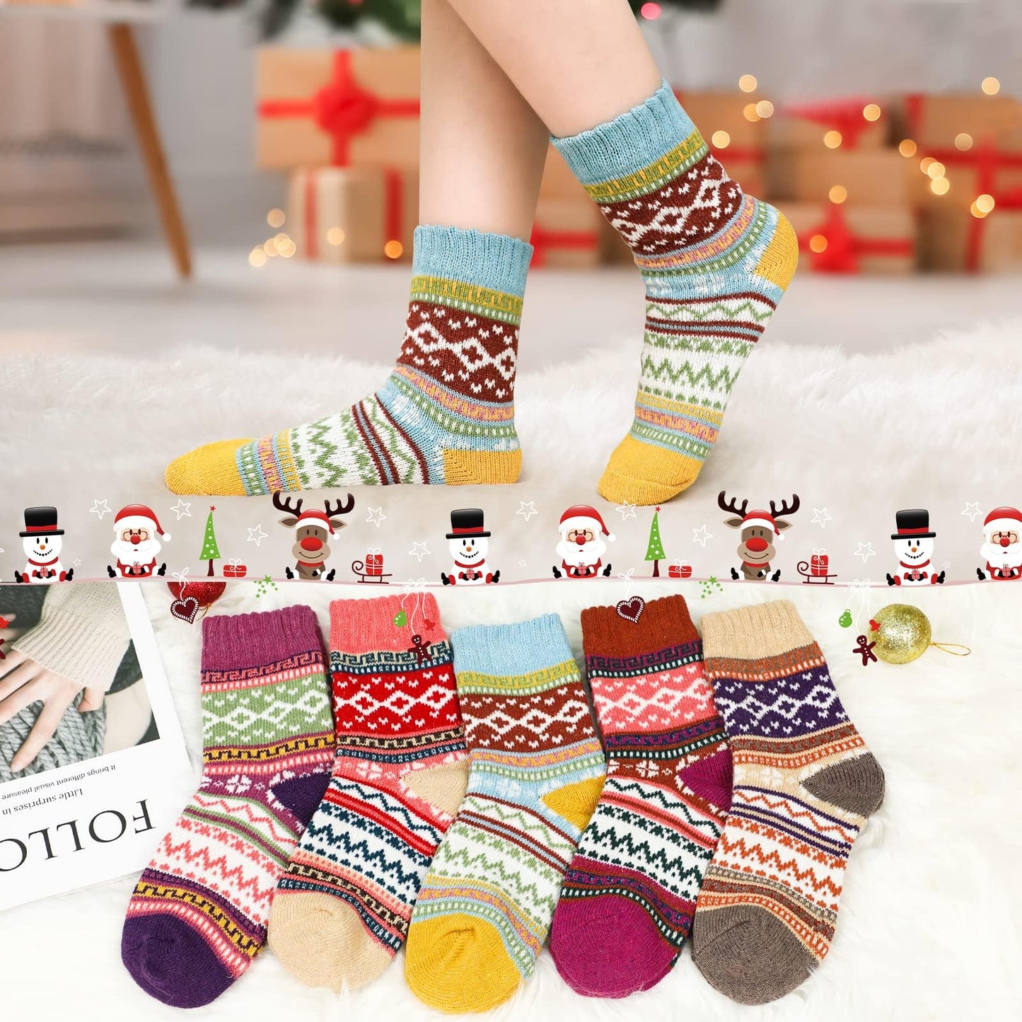 Airabc 5 Pairs of Women's Thermal Socks, Warm Winter Socks, Colourful Cosy and Breathable