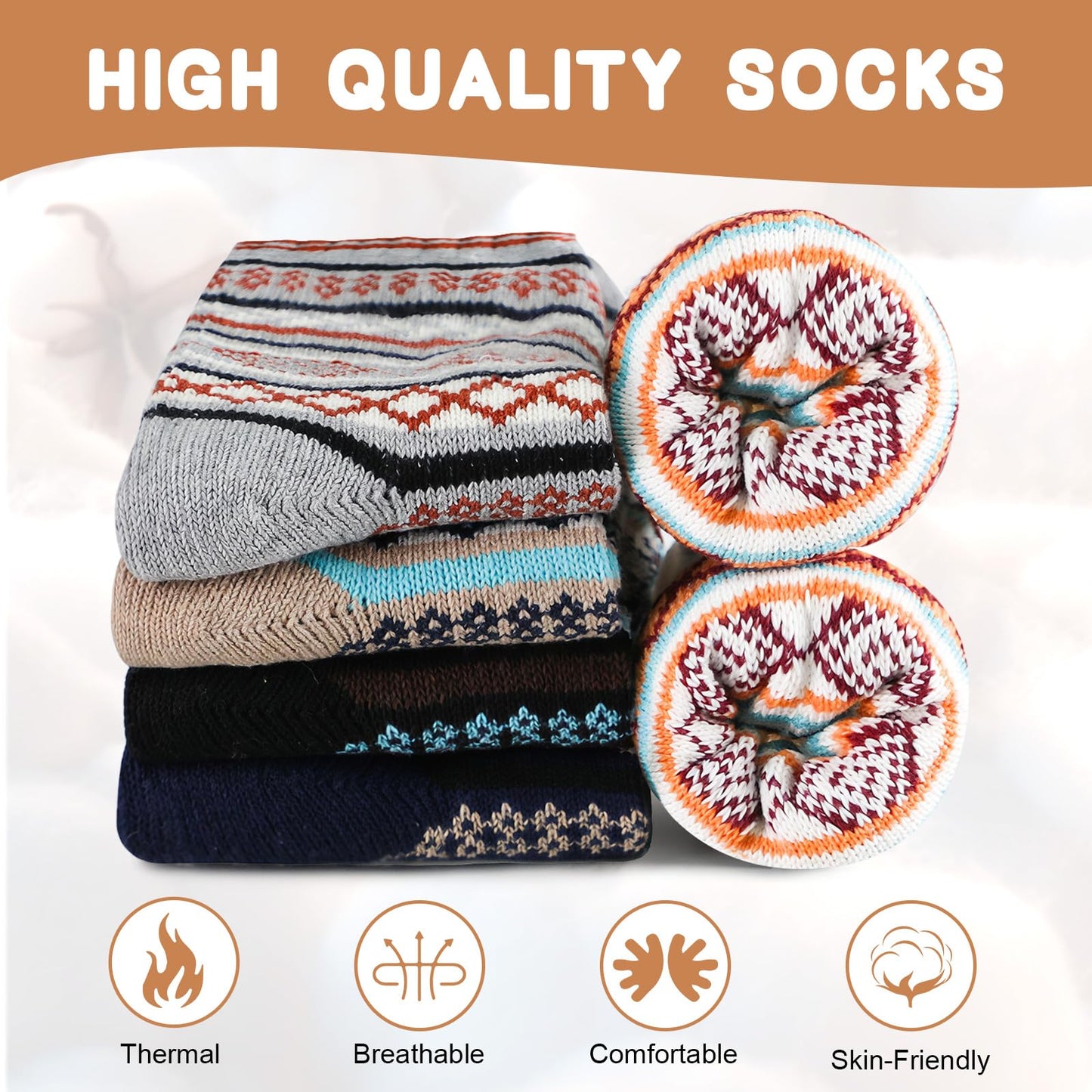 Airabc 5 Pairs of Women's Thermal Socks, Warm Winter Socks, Colourful Cosy and Breathable