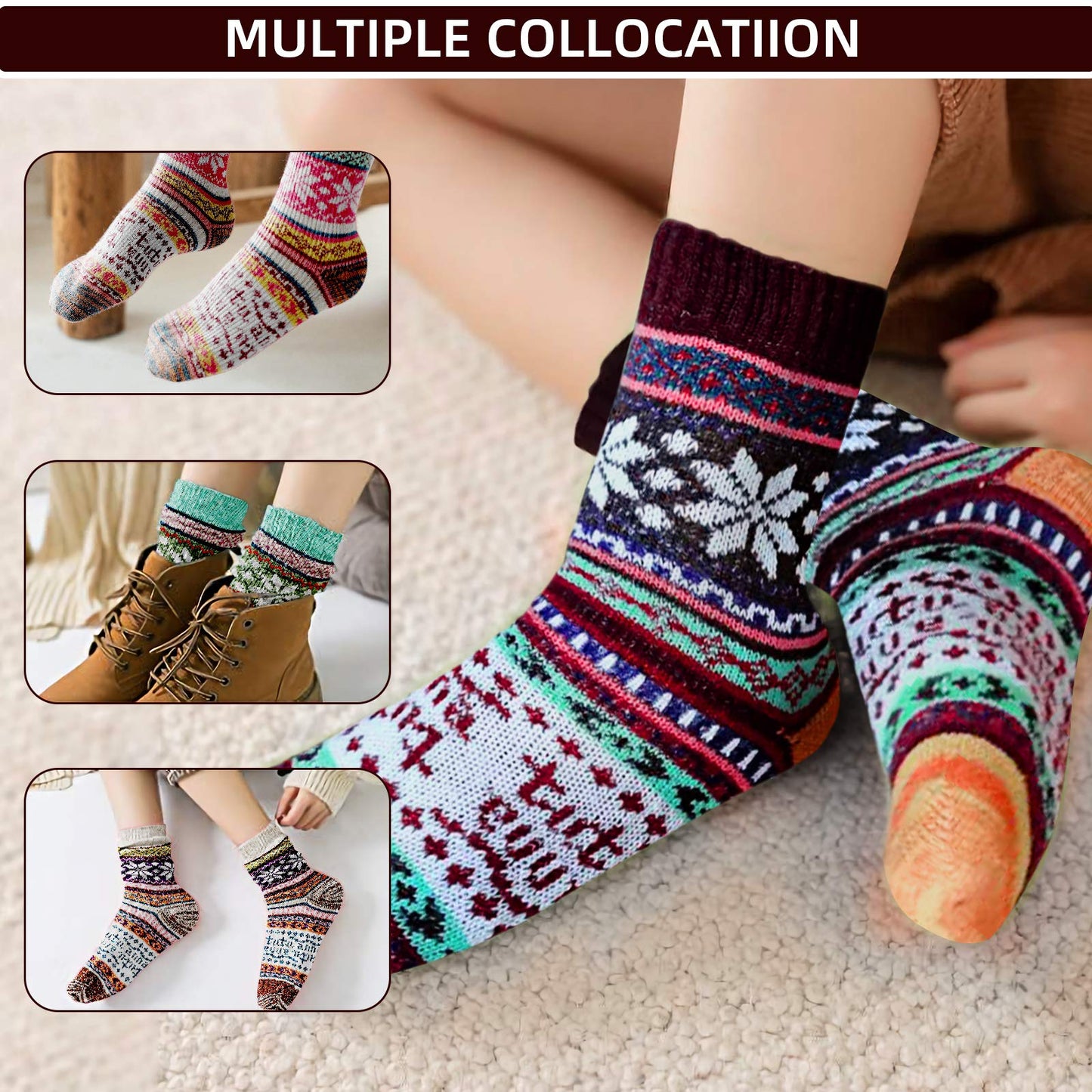 Airabc 5 Pairs of Women's Thermal Socks, Warm Winter Socks, Colourful Cosy and Breathable