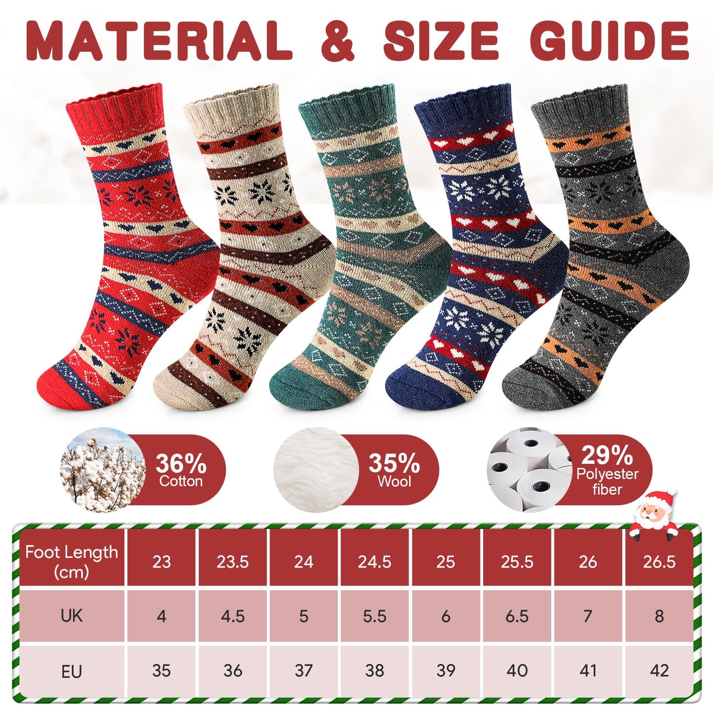 Airabc 5 Pairs of Women's Thermal Socks, Warm Winter Socks, Colourful Cosy and Breathable