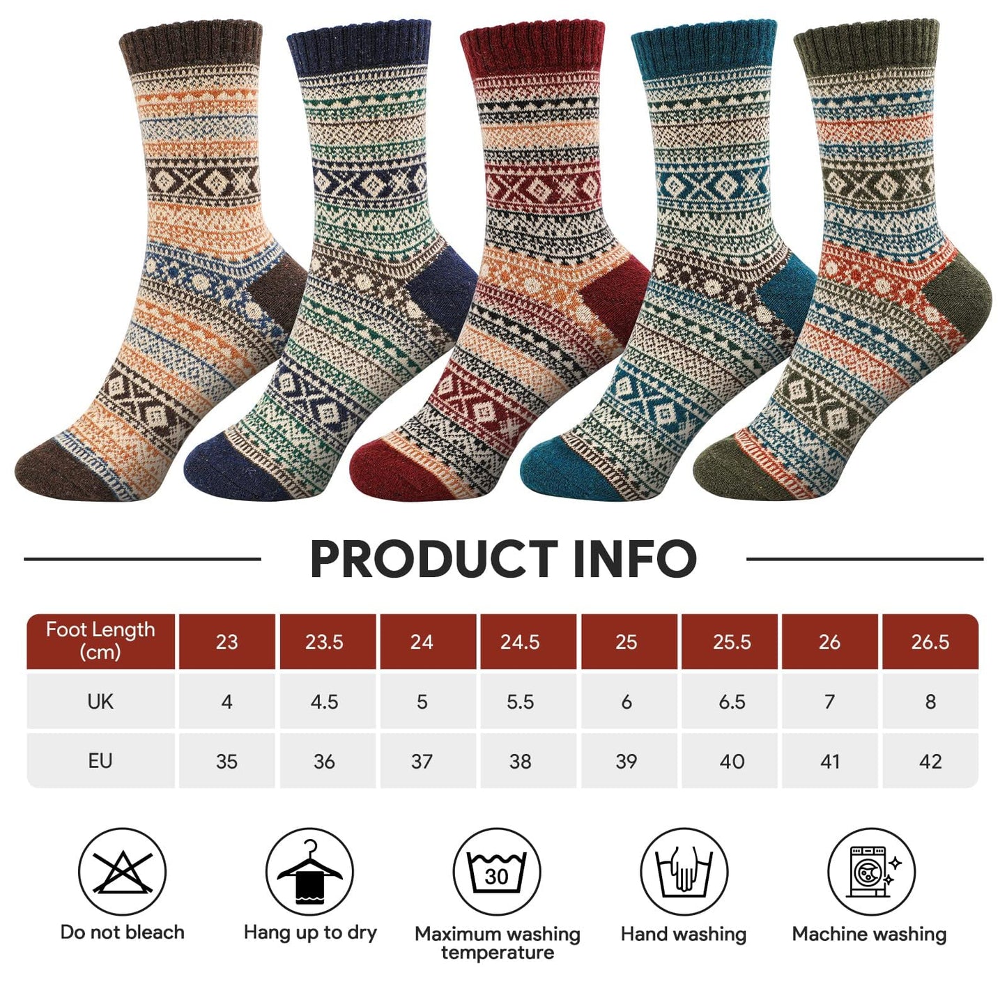 Airabc 5 Pairs of Women's Thermal Socks, Warm Winter Socks, Colourful Cosy and Breathable