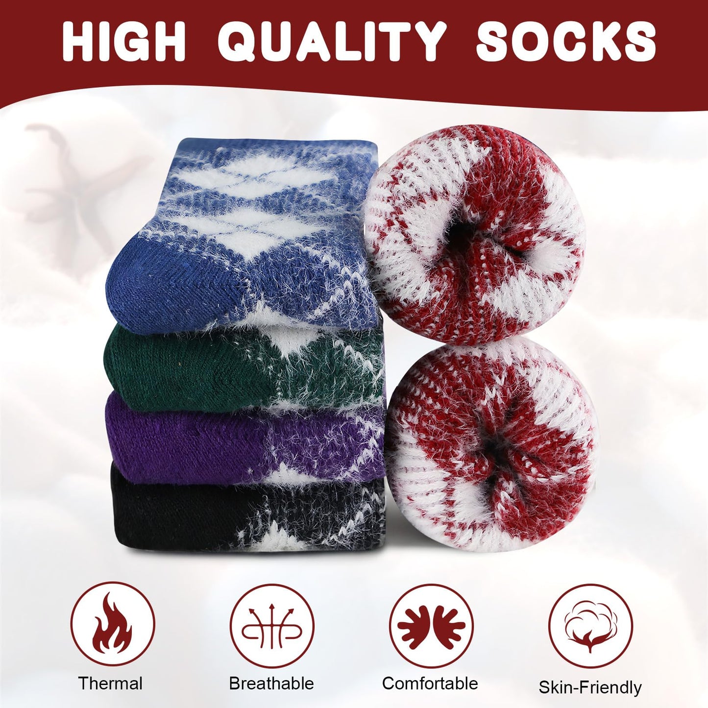 Airabc 5 Pairs of Women's Thermal Socks, Warm Winter Socks, Colourful Cosy and Breathable
