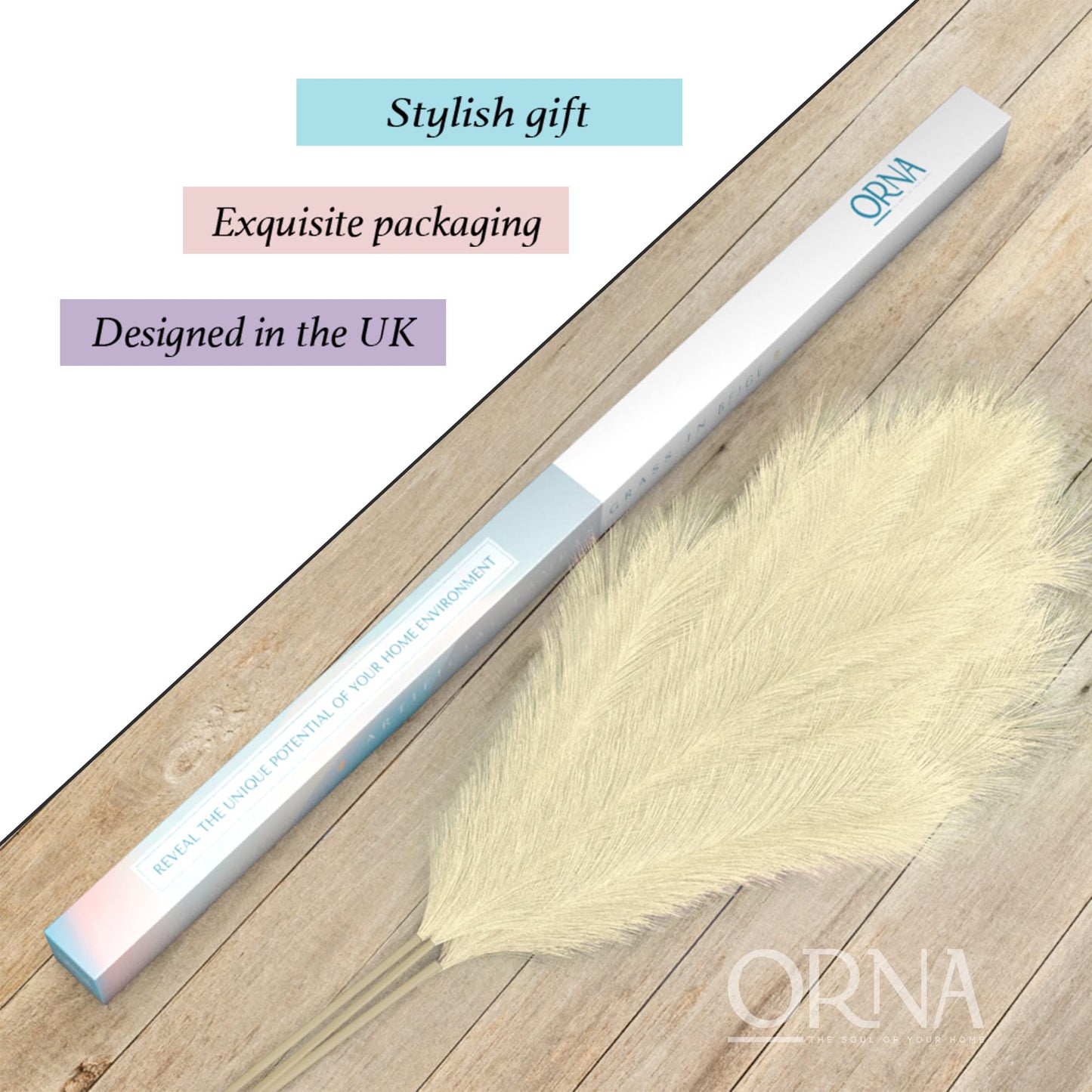 ORNA Artificial Pampas Grass Artificial Flower Long Branches Extra Fluffy 114 cm High (3 Stems x 20 Forks) for Modern Home Decoration