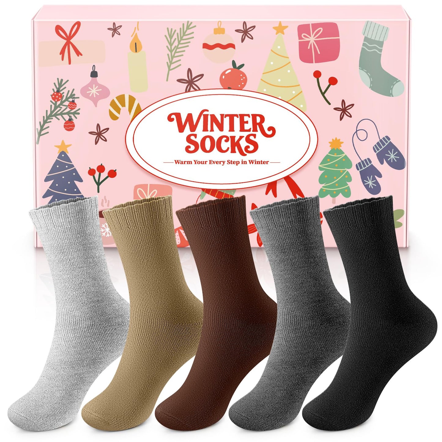 Airabc 5 Pairs of Women's Thermal Socks, Warm Winter Socks, Colourful Cosy and Breathable