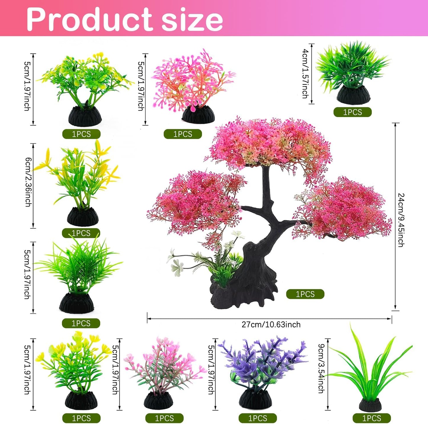 Rosa Kirschblüten-Baum Aquarium Dekorationsset – 10 Stück