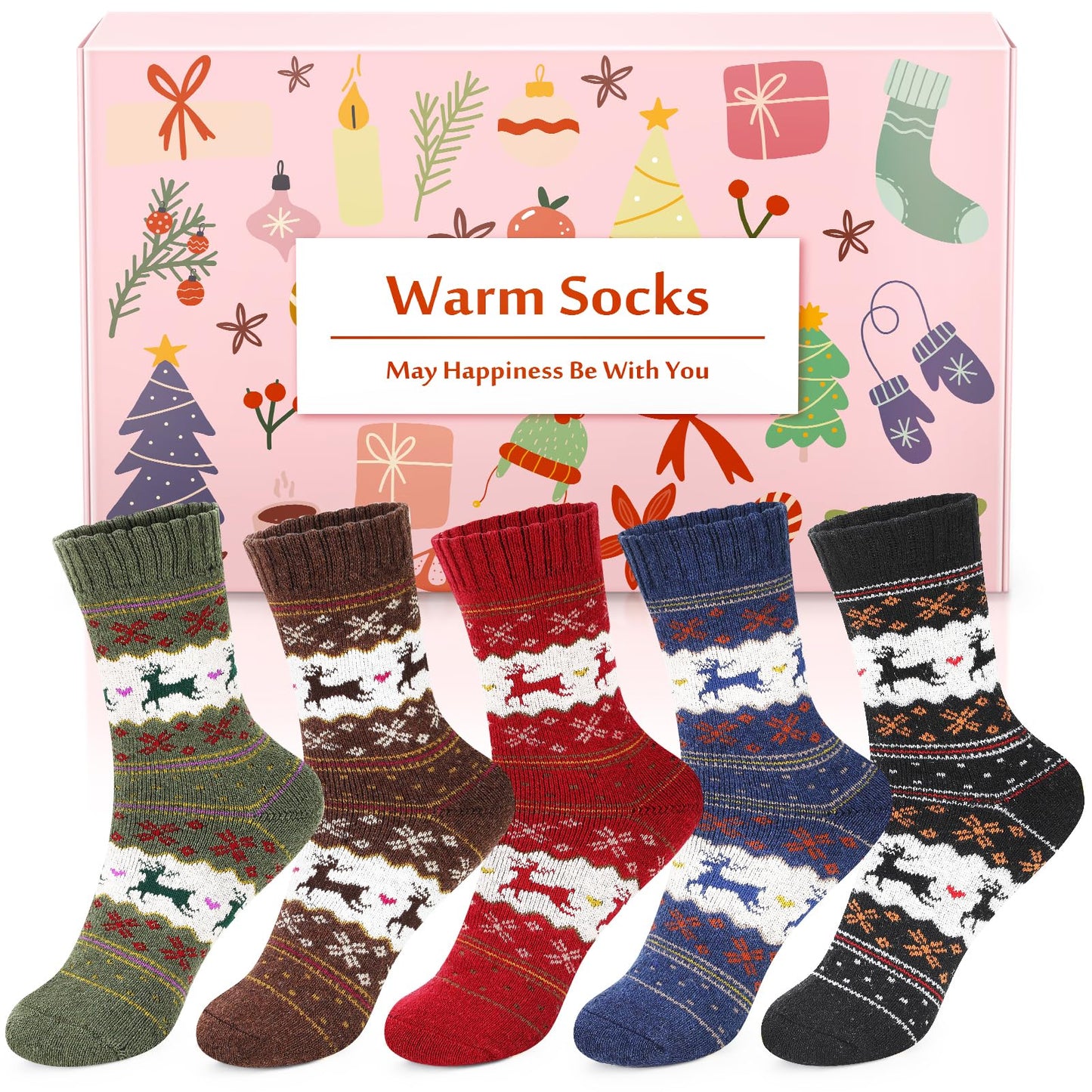 Airabc 5 Pairs of Women's Thermal Socks, Warm Winter Socks, Colourful Cosy and Breathable