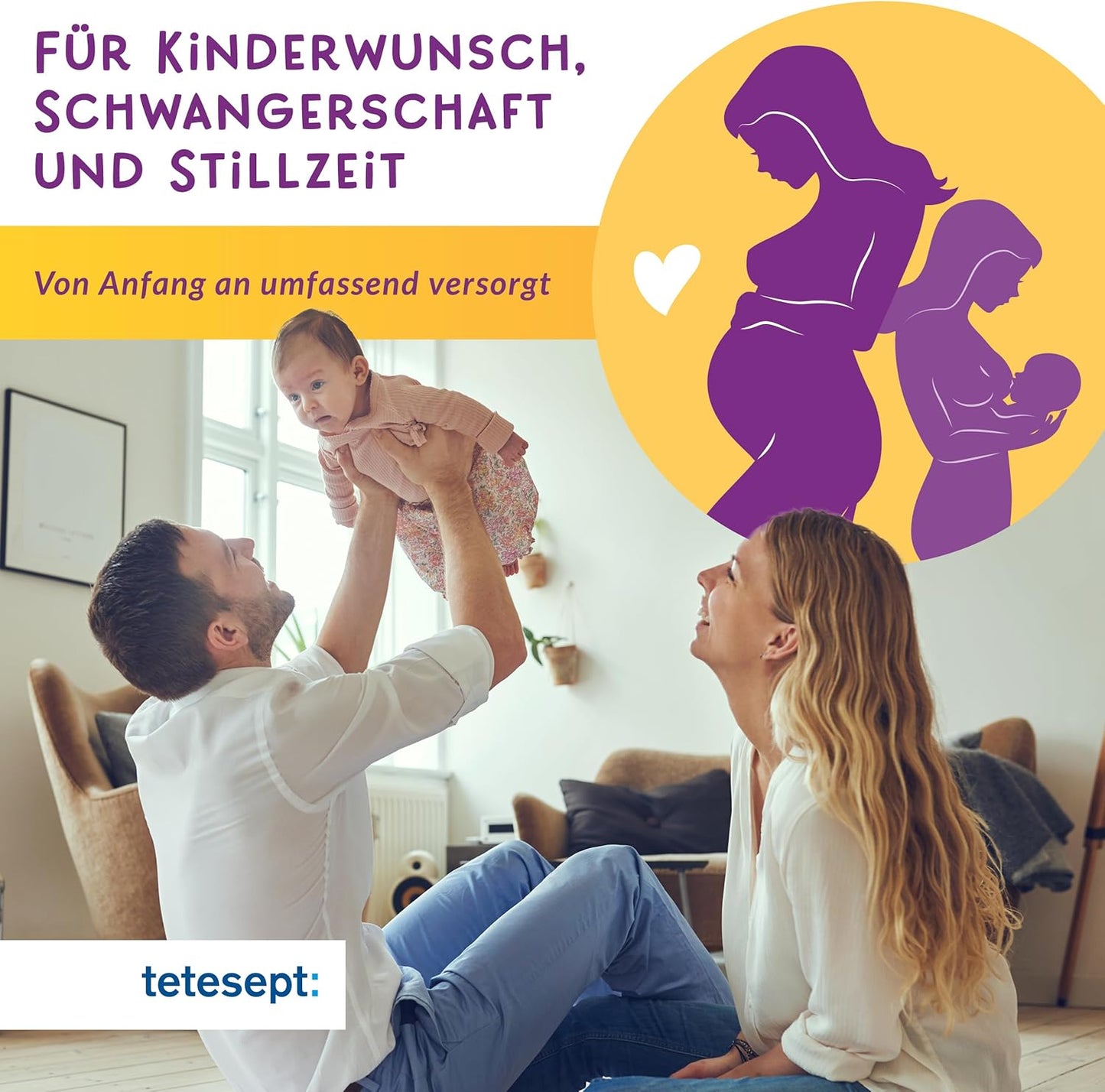 Tetesept Femi Baby - 16 Nutrients for Desiring Children, Pregnancy & Breastfeeding - with Folic Acid, Iron, Iodine + DHA - 1 x 3 Month Pack of 90 Tablets + 90 Capsules