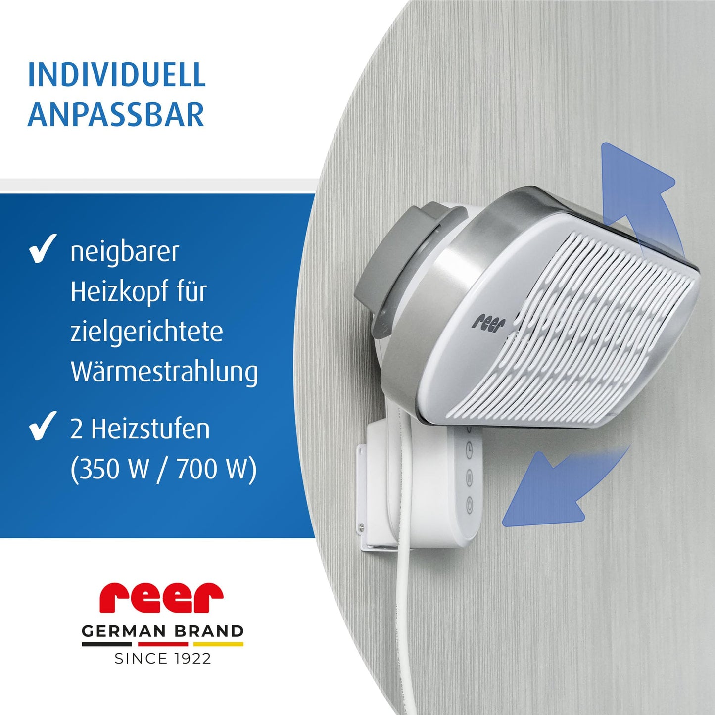 Heizstrahler - Heater for Wall Mounting, 2 Heat Settings, Timer, Medical Standard Tested