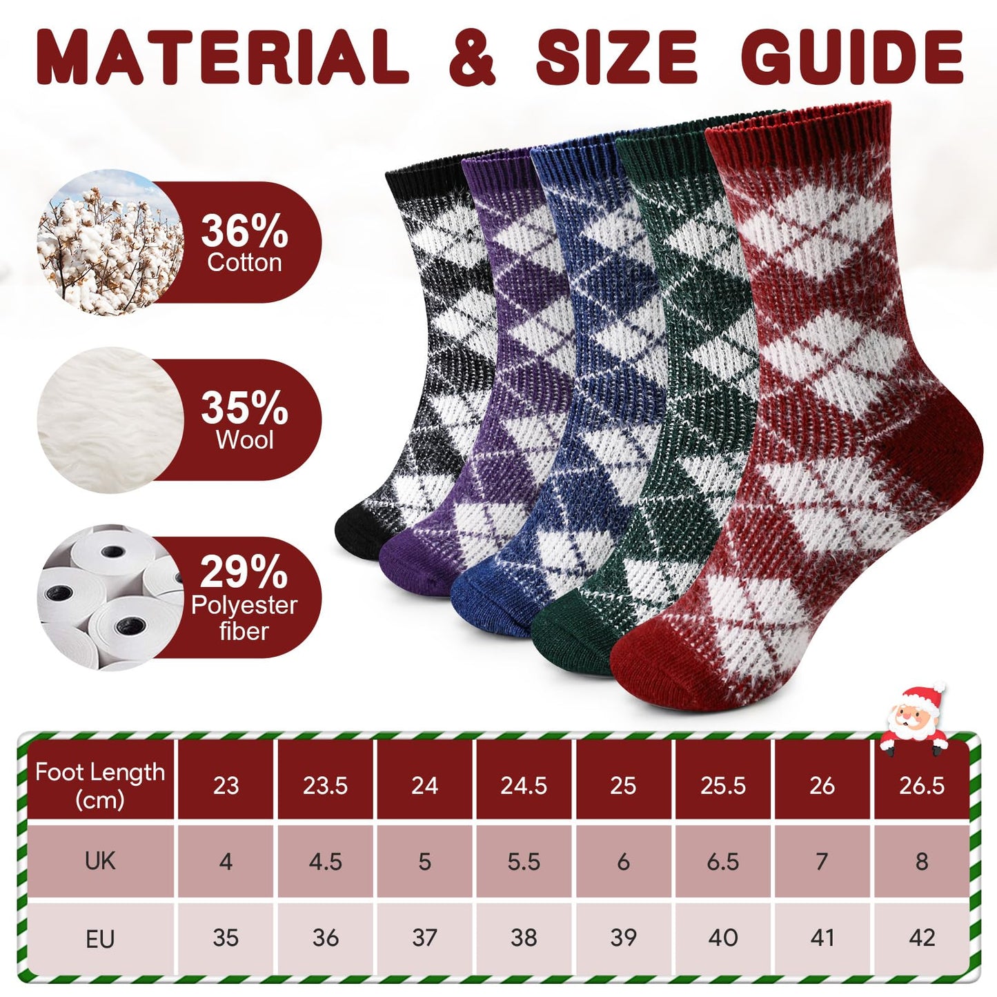 Airabc 5 Pairs of Women's Thermal Socks, Warm Winter Socks, Colourful Cosy and Breathable