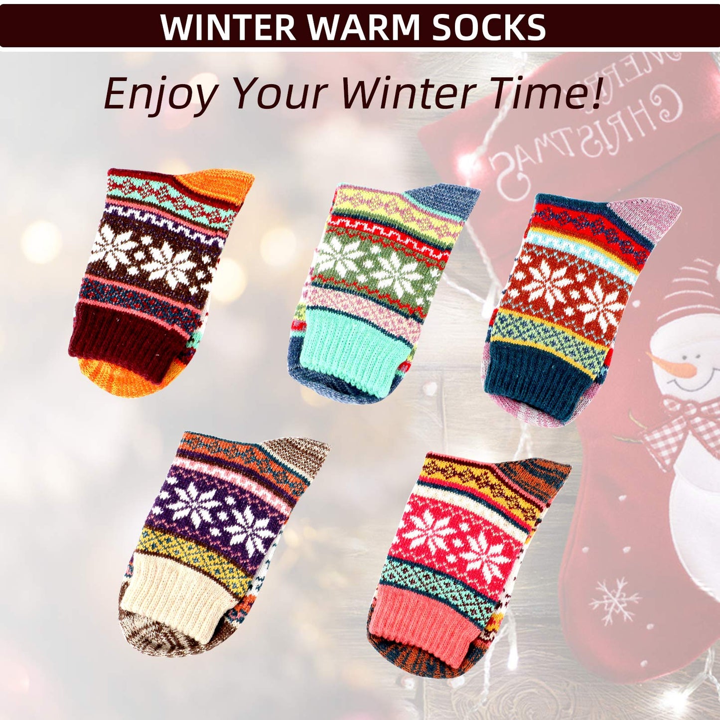 Airabc 5 Pairs of Women's Thermal Socks, Warm Winter Socks, Colourful Cosy and Breathable