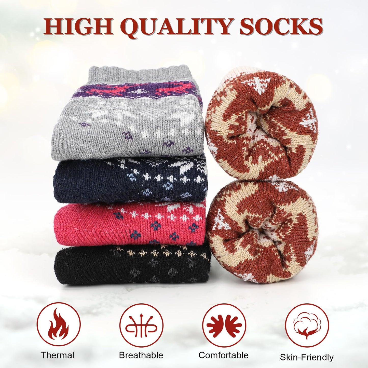 Airabc 5 Pairs of Women's Thermal Socks, Warm Winter Socks, Colourful Cosy and Breathable