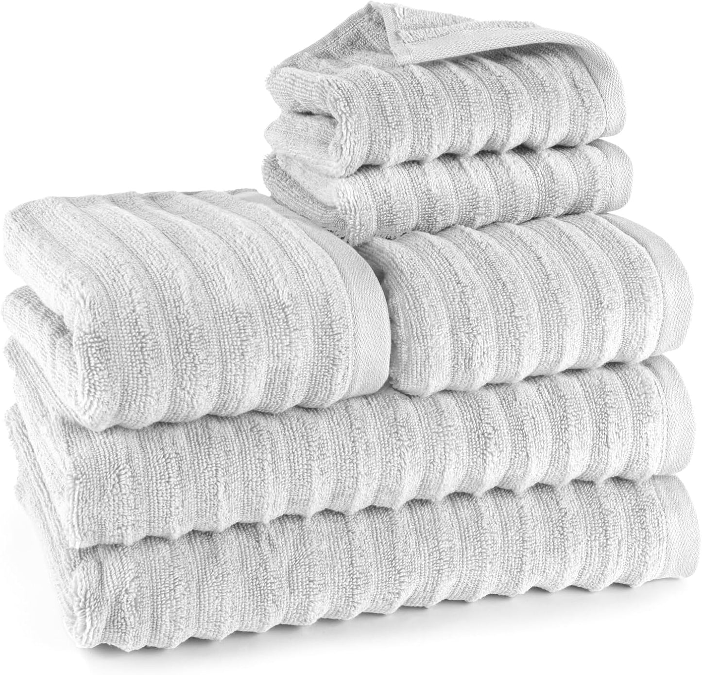 Pure Label 6-Piece Hand Towel Set with Hanging Loops Made of 100% Cotton, Absorbent and Soft, 2 x Bath Towels (70 x 140 cm), 2 x Hand Towels (50 x 100 cm), 2 x Guest Towels (30 x 50 cm),