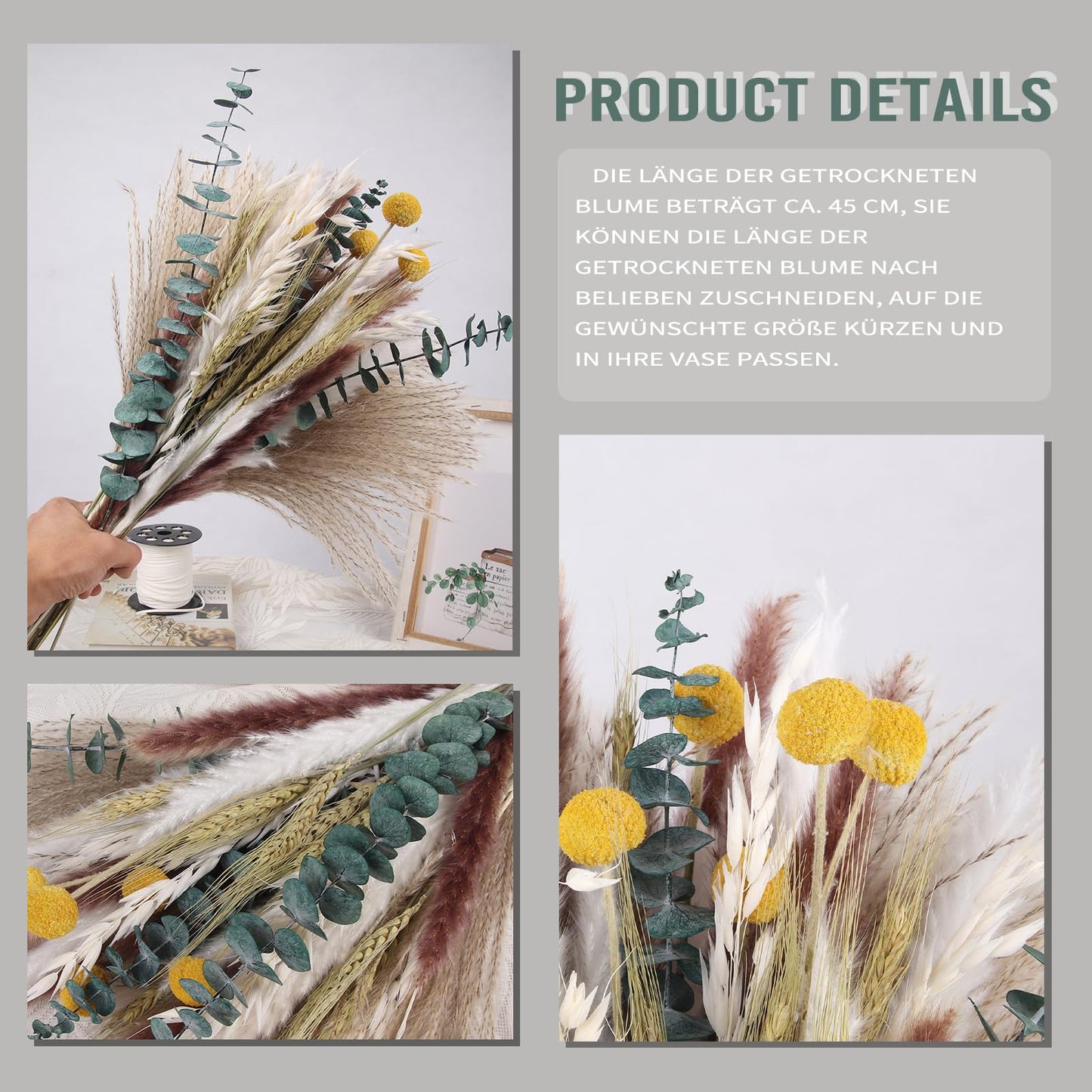 Dried Pampas Grass 60 Pieces Natural Dried Flowers Decoration, Bouquet Reed Flower Decoration for Living Room Bedroom