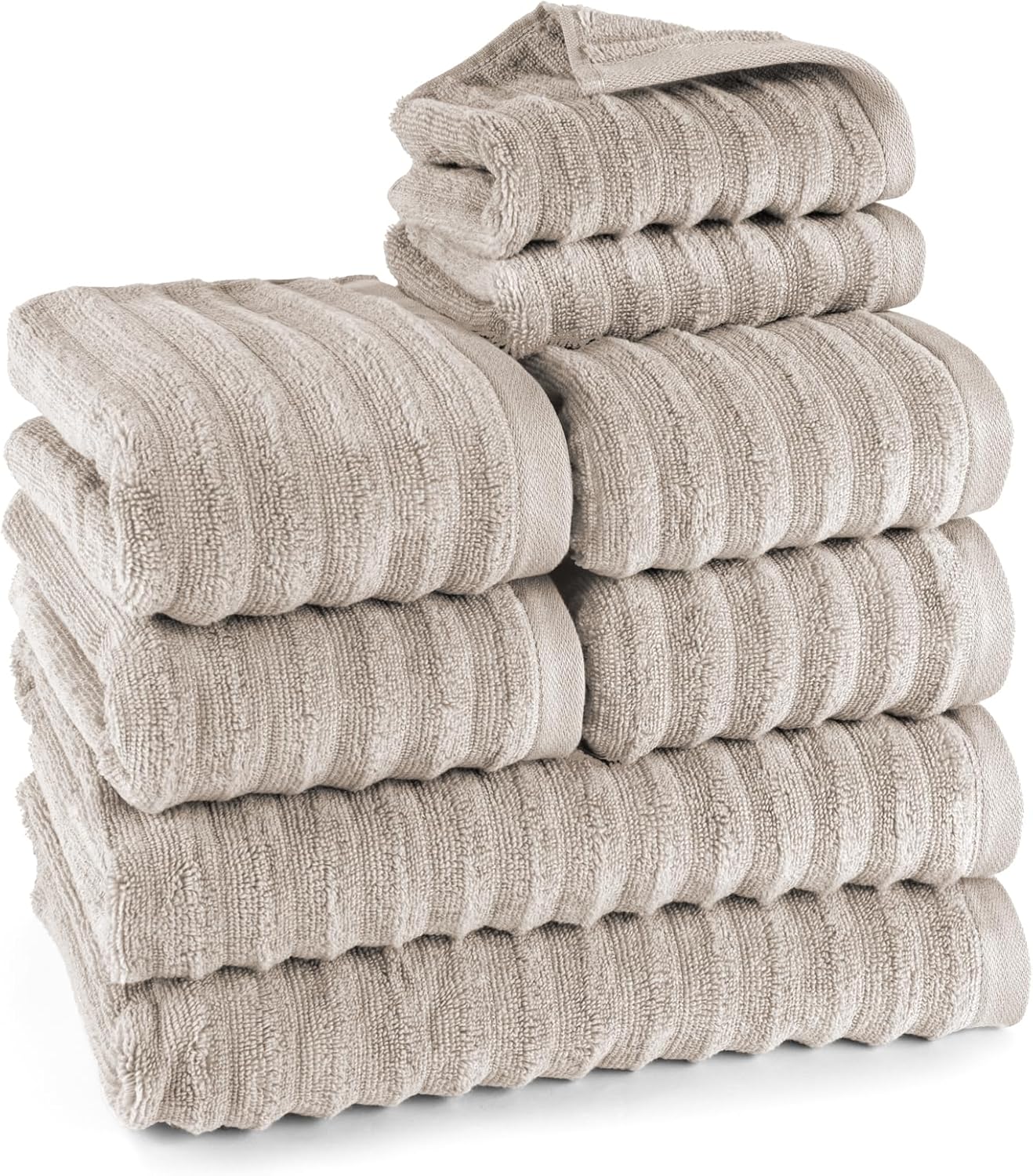 Pure Label 6-Piece Hand Towel Set with Hanging Loops Made of 100% Cotton, Absorbent and Soft, 2 x Bath Towels (70 x 140 cm), 2 x Hand Towels (50 x 100 cm), 2 x Guest Towels (30 x 50 cm),