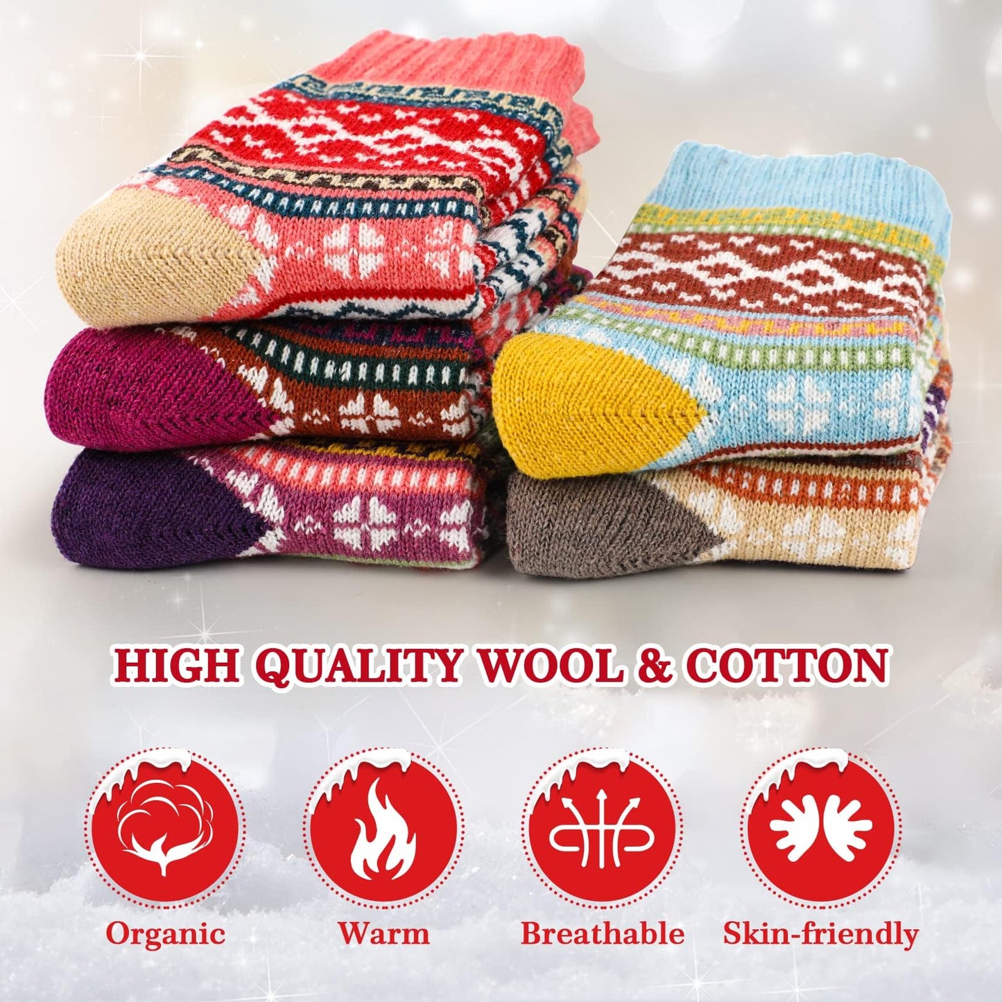 Airabc 5 Pairs of Women's Thermal Socks, Warm Winter Socks, Colourful Cosy and Breathable