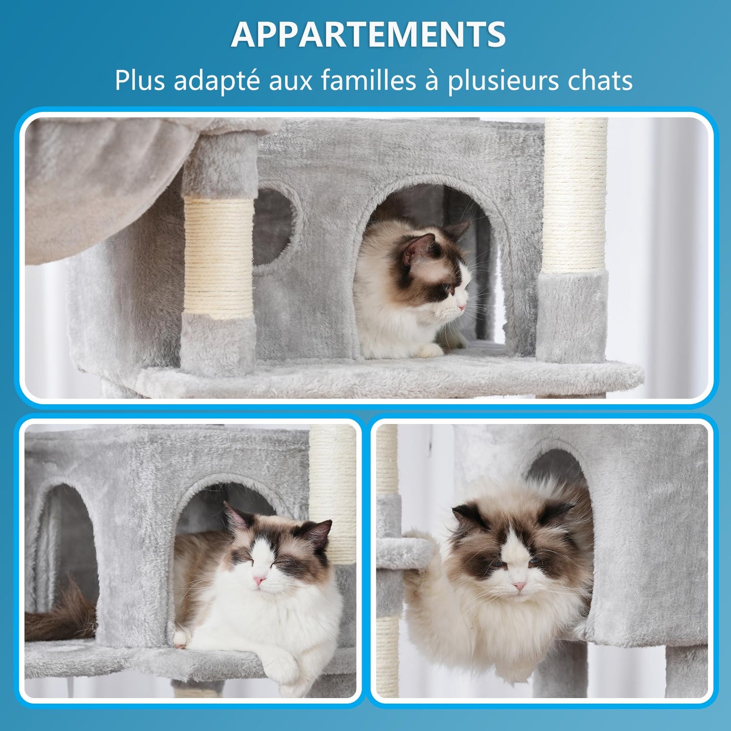 XXL Kratzbaum mit 2 groß Plattform, 3 Höhlen, 2 Korb, Plüschbälle und Sisal Kratzbäume