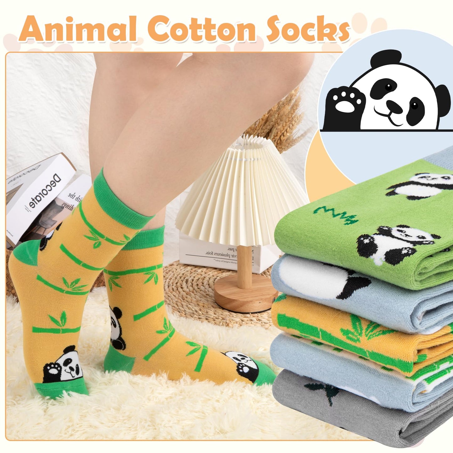 Chalier Cozy 5 Paar Damen Socken Hunde Katzen Motiven, Baumwolle