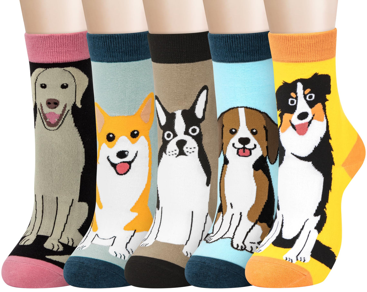 Chalier Cozy 5 Paar Damen Socken Hunde Katzen Motiven, Baumwolle