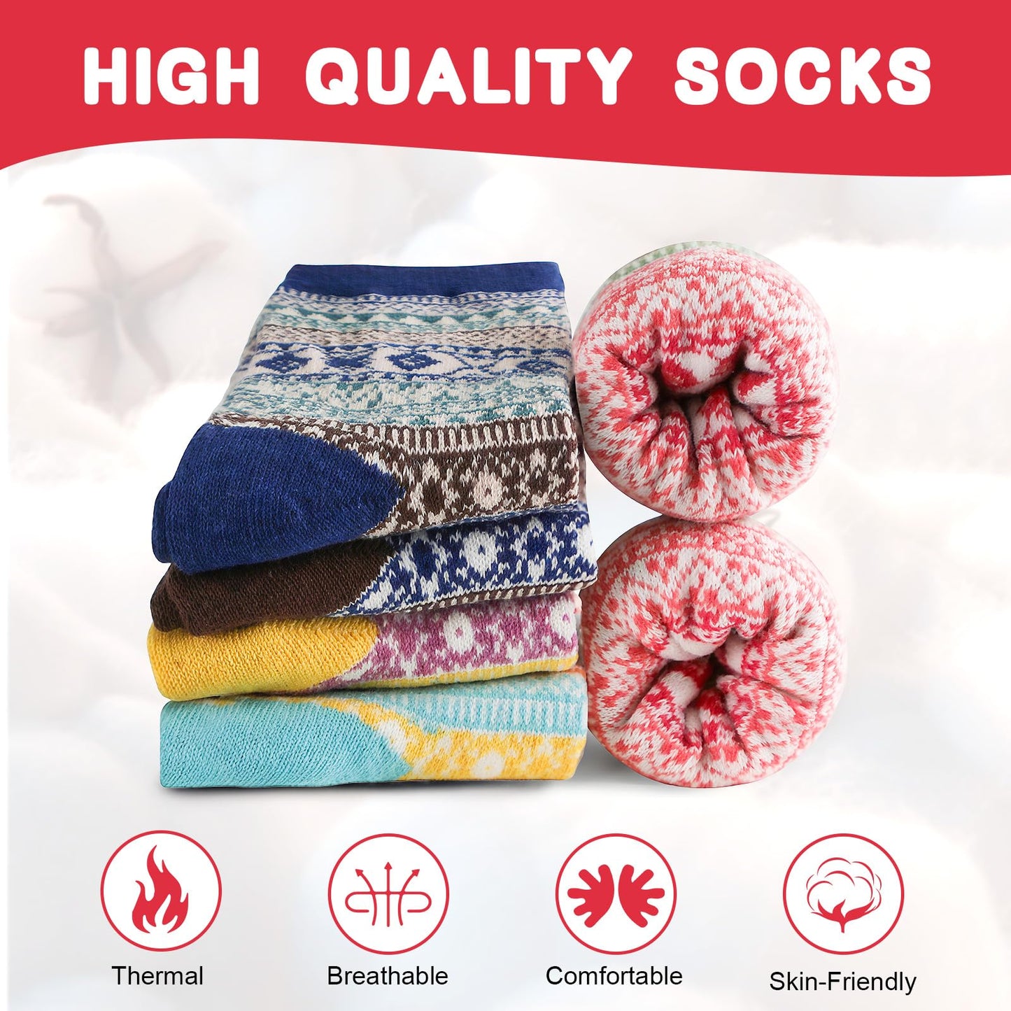 Airabc 5 Pairs of Women's Thermal Socks, Warm Winter Socks, Colourful Cosy and Breathable