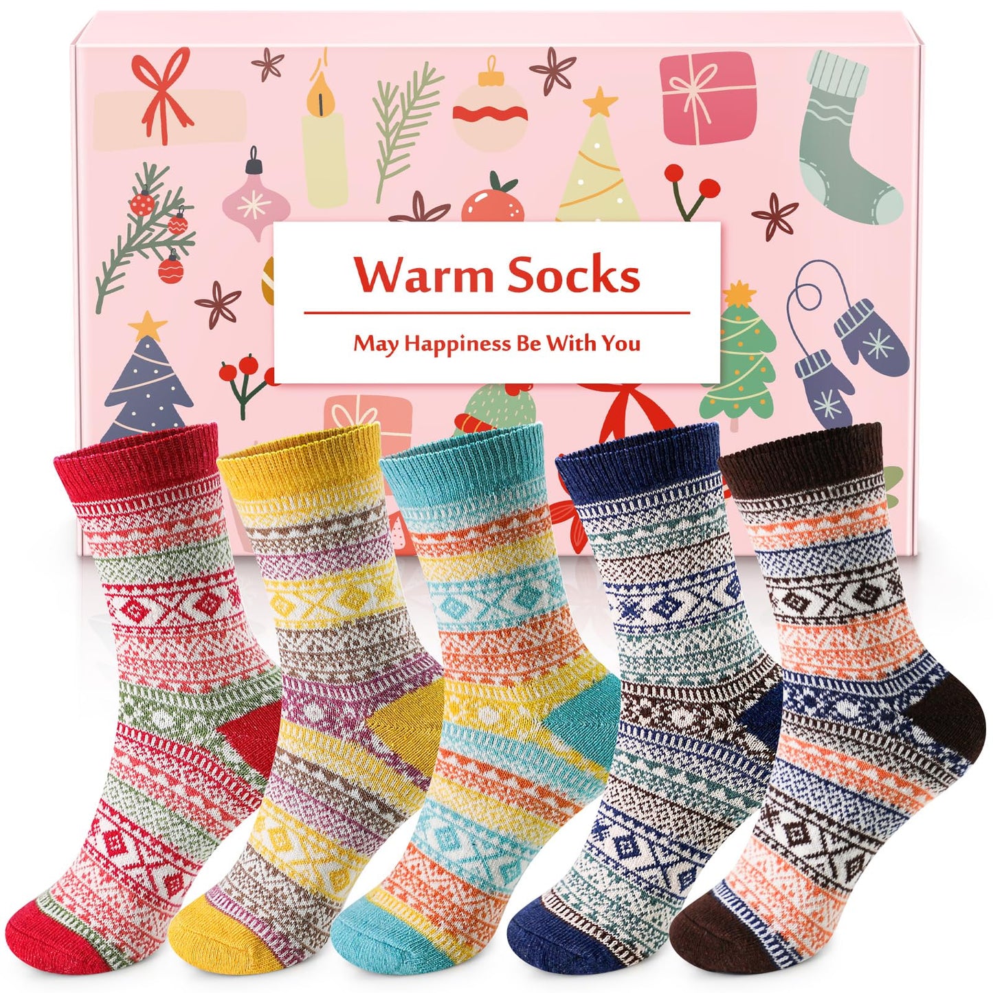 Airabc 5 Pairs of Women's Thermal Socks, Warm Winter Socks, Colourful Cosy and Breathable