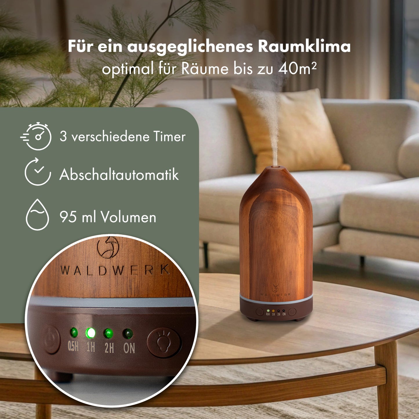 Diffuser (100ml) Aus Edlem Akazienholz - Aroma für Ein Angenehmes Raumklima - für Ätherische Öle - Duftöl - Duftlampe für Aromatherapie