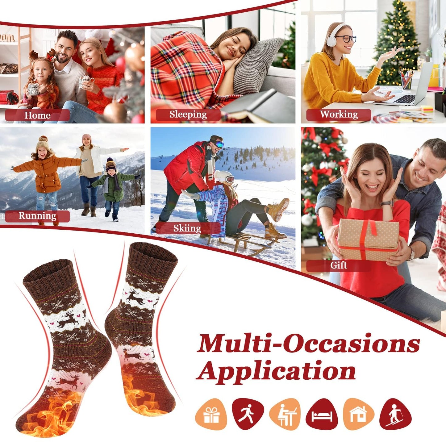 Airabc 5 Pairs of Women's Thermal Socks, Warm Winter Socks, Colourful Cosy and Breathable