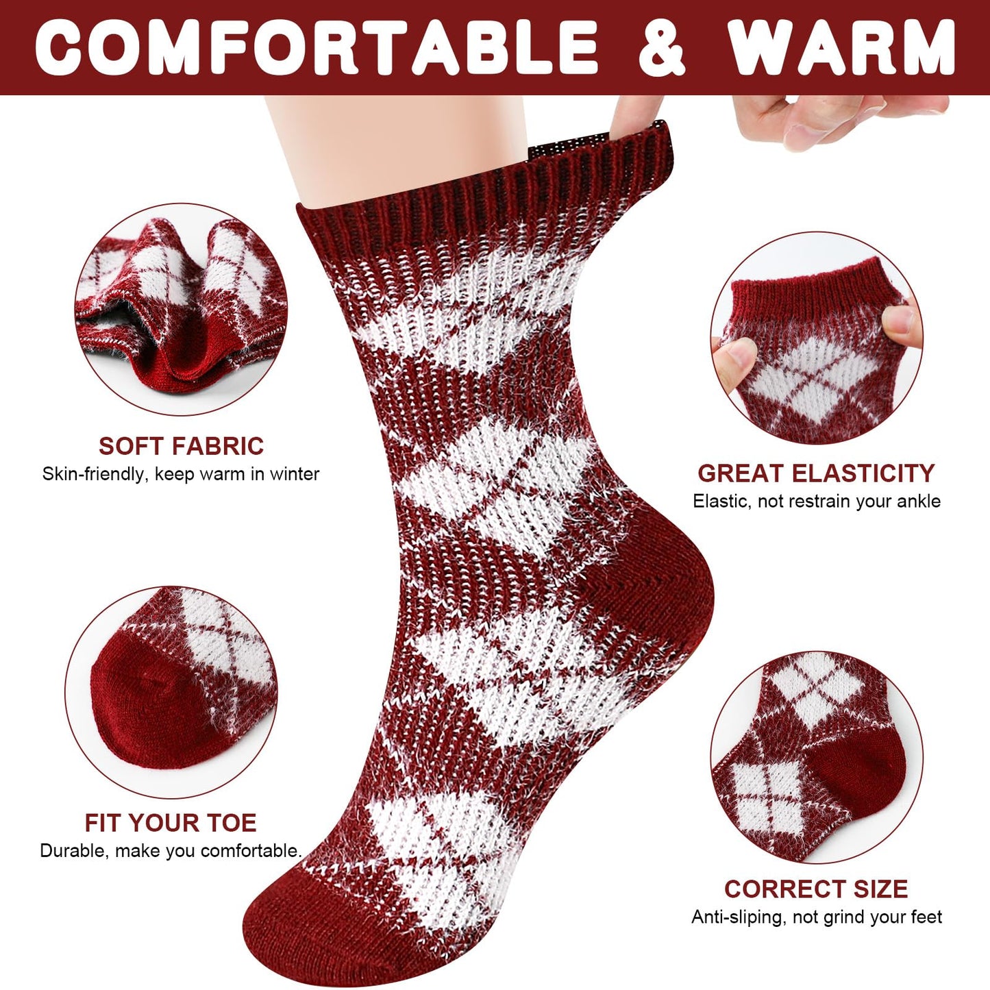 Airabc 5 Pairs of Women's Thermal Socks, Warm Winter Socks, Colourful Cosy and Breathable