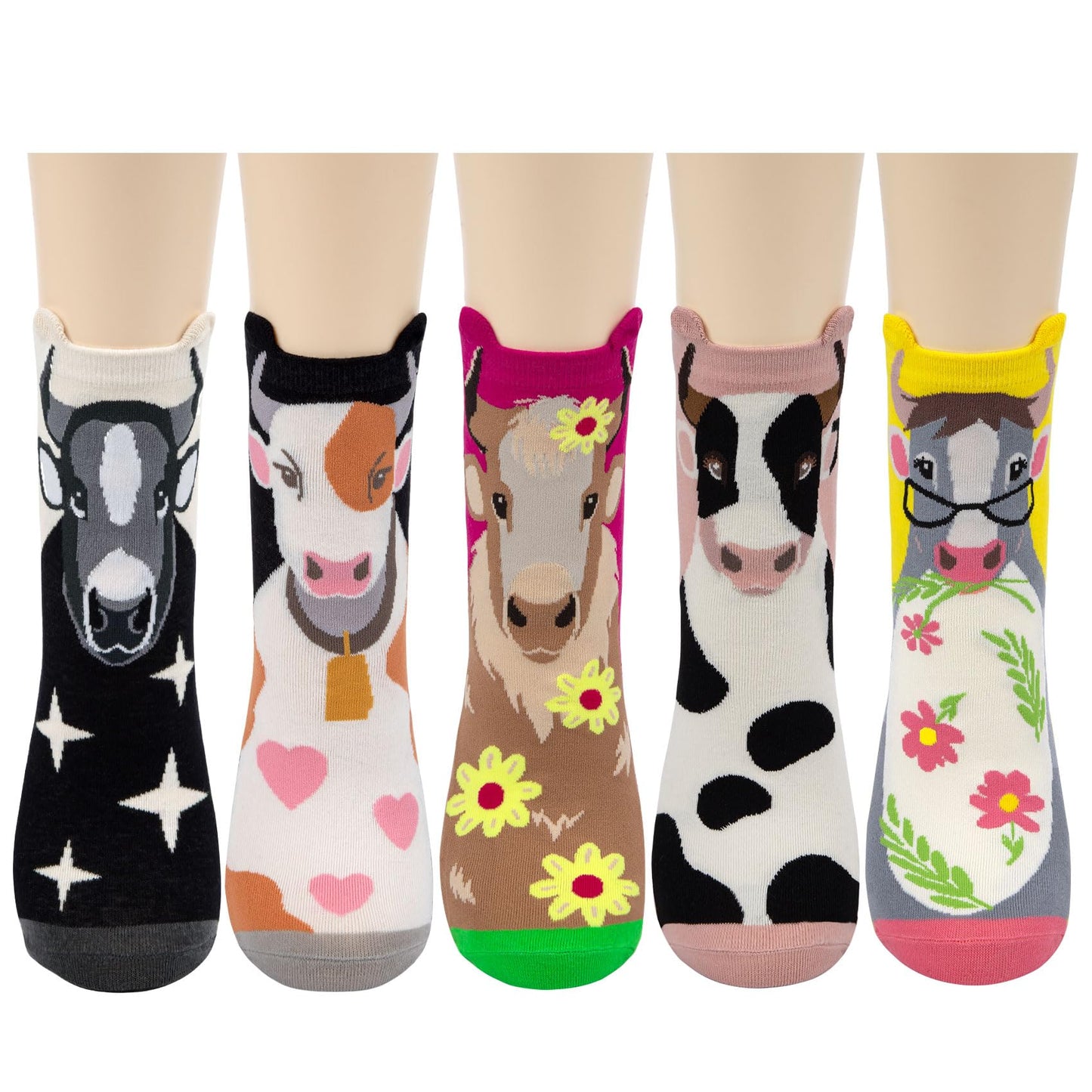 Chalier Cozy 5 Paar Damen Socken Hunde Katzen Motiven, Baumwolle