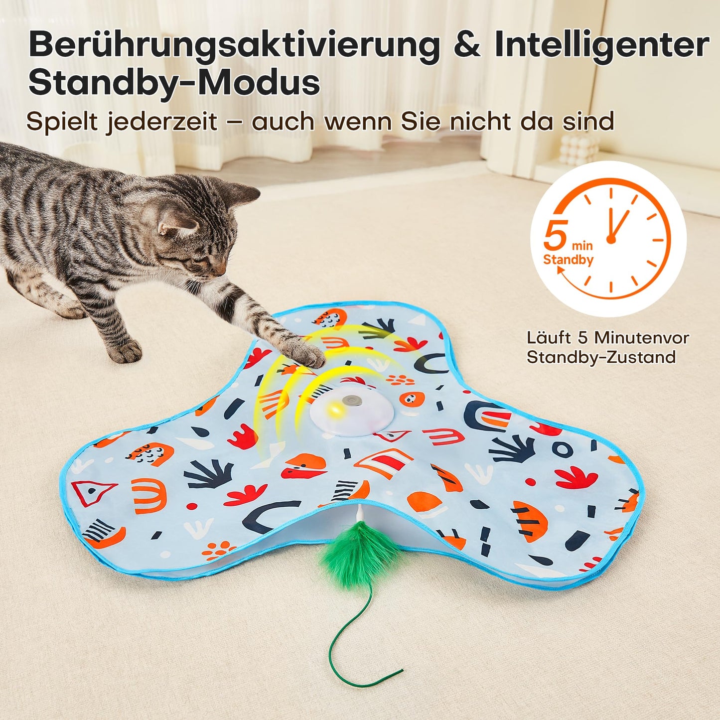 Potaroma Interaktives Katzenspielzeug mit Federautomatik - deales Bewegungsspielzeug für aktive Wohnungskatzen