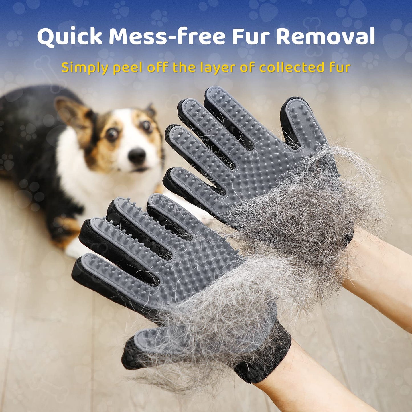 Pet Grooming Glove, Gentle Deshedding Brush - Efficient Pet Hair Remover Glove