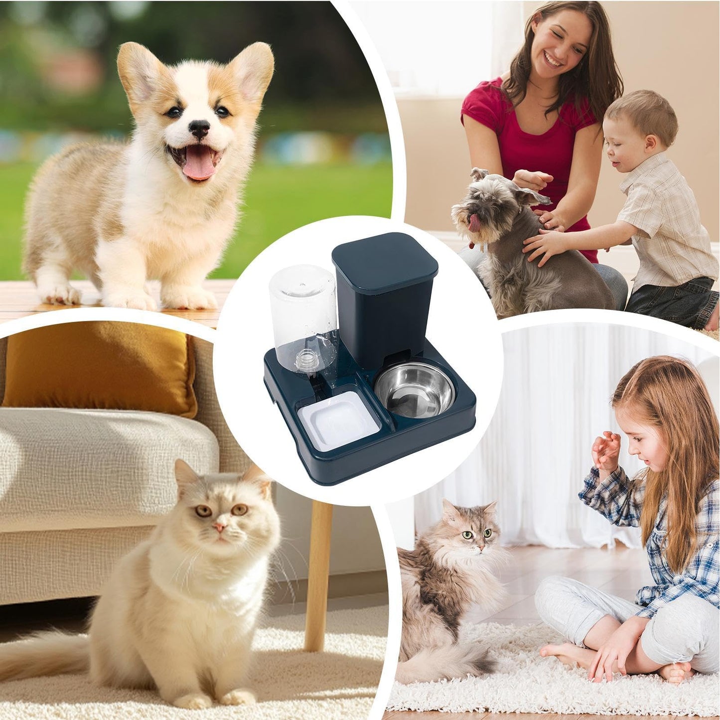 Bomefoi Automatic 2-in-1 Cat Feeder, Feeding and Drinker for Pet Food, Non-Slip Automatic Drinking Bottle