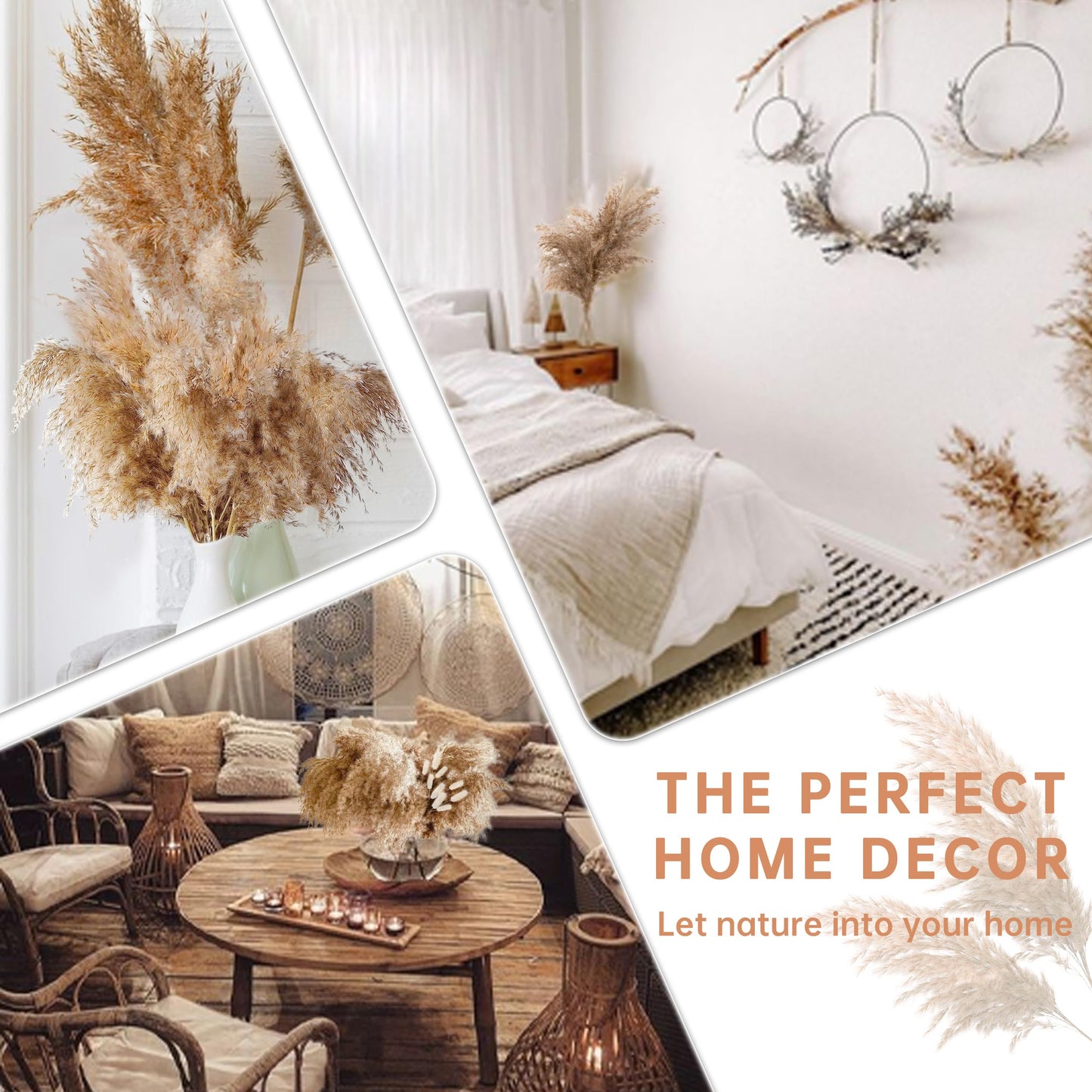 Pampasgras Getrocknet - Natürliche, Braun, Trockenblumen Strauß Dried Flowers, für Heim Decor