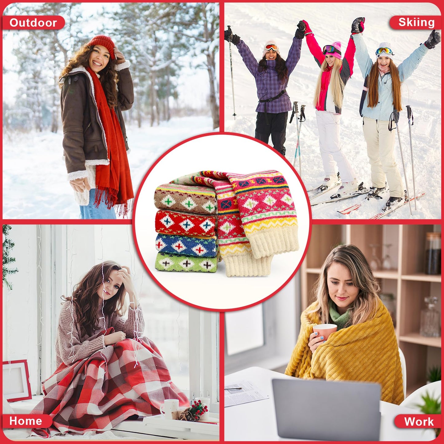 Airabc 5 Pairs of Women's Thermal Socks, Warm Winter Socks, Colourful Cosy and Breathable