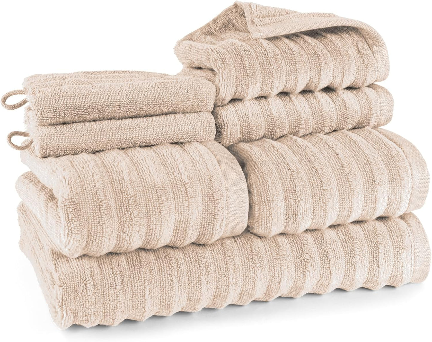 Pure Label 6-Piece Hand Towel Set with Hanging Loops Made of 100% Cotton, Absorbent and Soft, 2 x Bath Towels (70 x 140 cm), 2 x Hand Towels (50 x 100 cm), 2 x Guest Towels (30 x 50 cm),