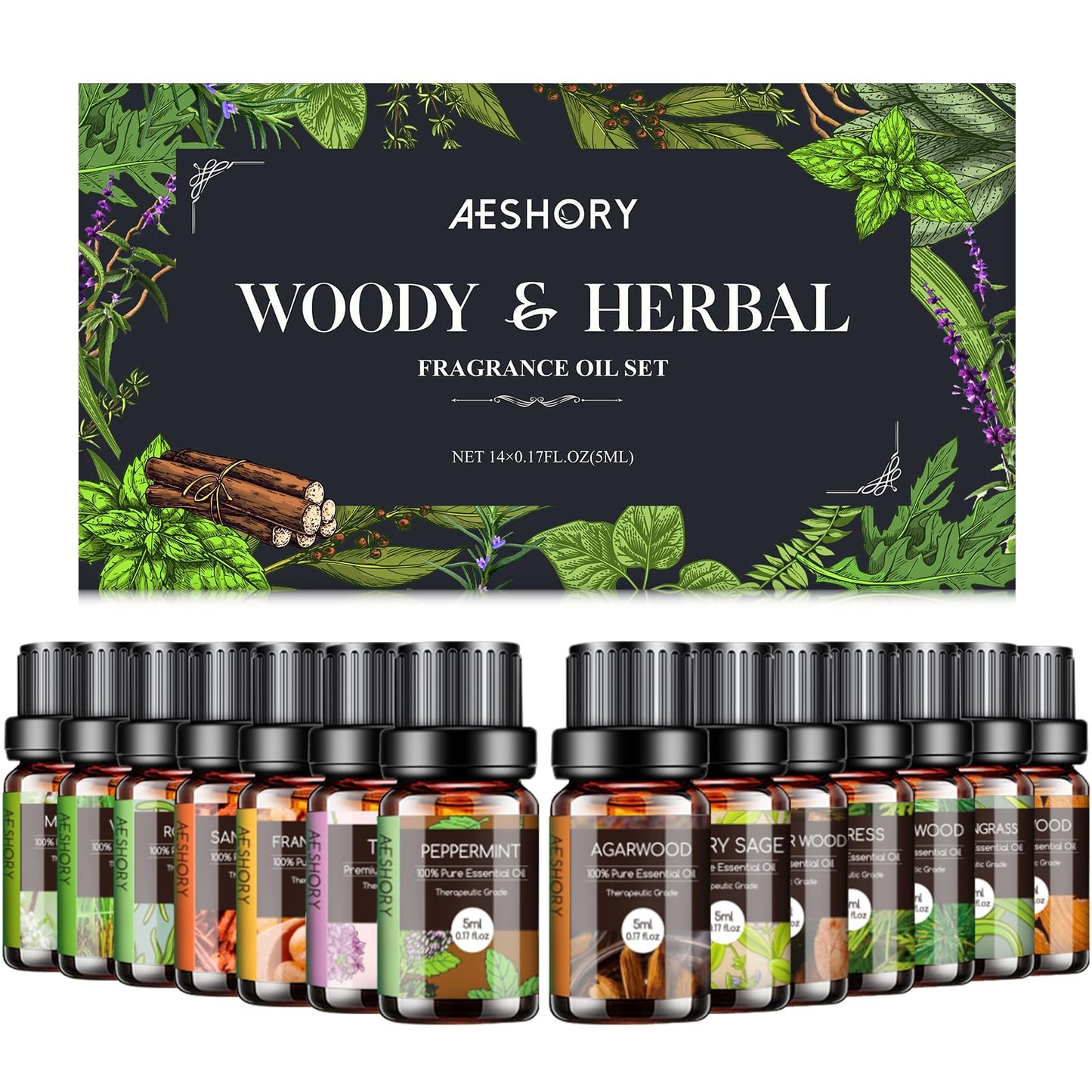 AESHORY 14 x 5 ml Hotel Essential Oils Set, Aroma Diffuser Oil Fragrance for Humidifier, Fresh Air