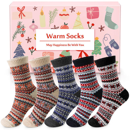 Airabc 5 Pairs of Women's Thermal Socks, Warm Winter Socks, Colourful Cosy and Breathable