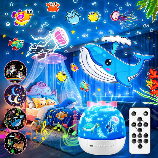 Sternenhimmel Projektor Kinder mit 15 Film, Nachtlicht Baby,Bluetooth,LED Projektor Sternenhimmel Nachttischlampe Kinder