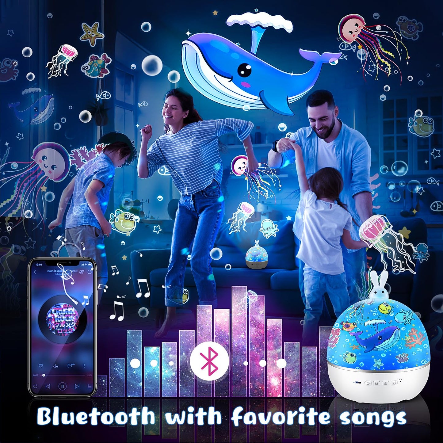 Sternenhimmel Projektor Kinder mit 15 Film, Nachtlicht Baby,Bluetooth,LED Projektor Sternenhimmel Nachttischlampe Kinder