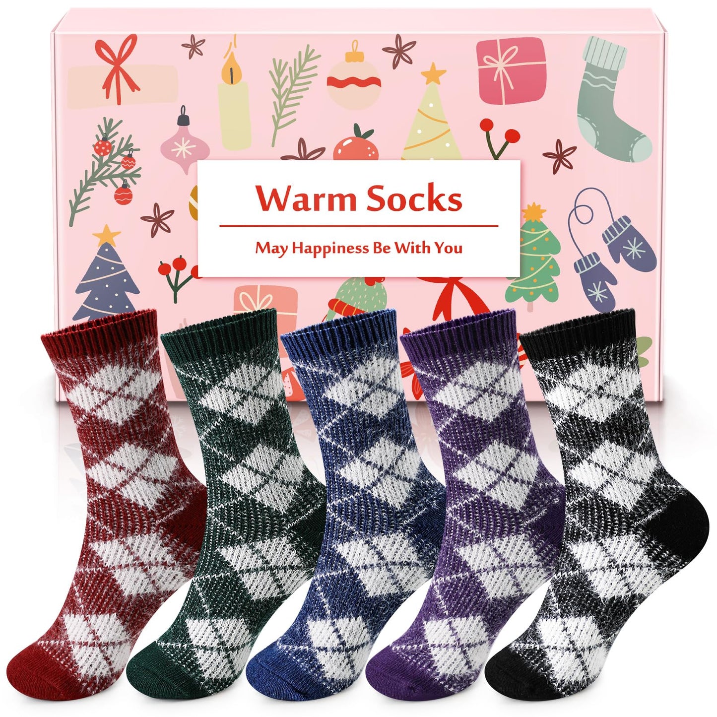 Airabc 5 Pairs of Women's Thermal Socks, Warm Winter Socks, Colourful Cosy and Breathable