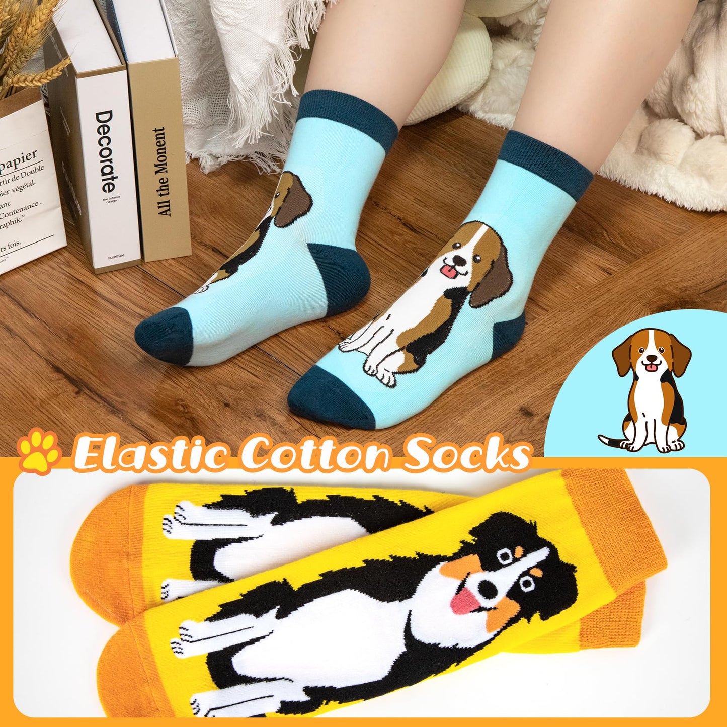 Chalier Cozy 5 Paar Damen Socken Hunde Katzen Motiven, Baumwolle
