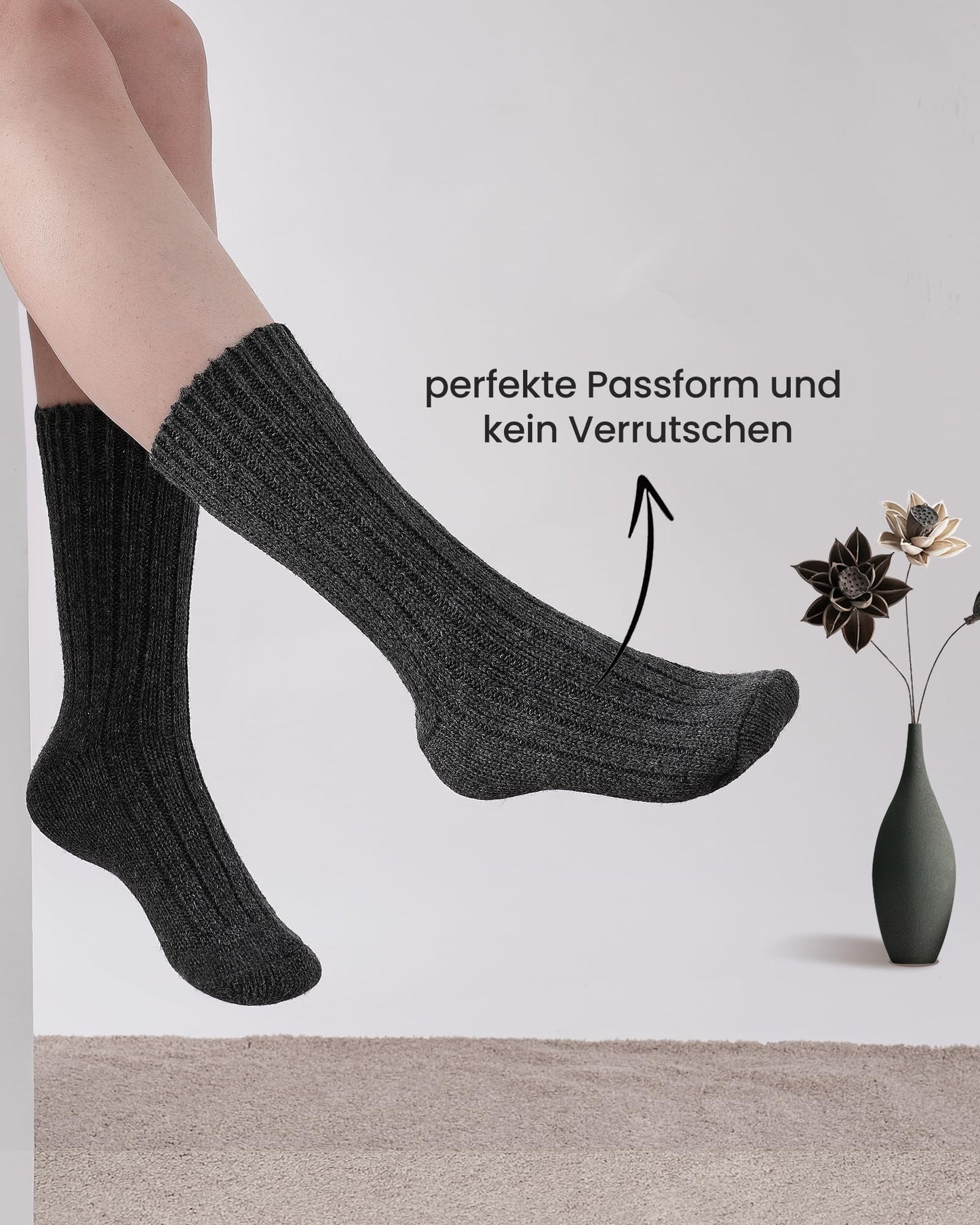 4 Paar Alpaka Socken für Herren Damen, Atmungsative Thermosocken Extra Warm, Dicke Wintersocken mit Alpakawolle