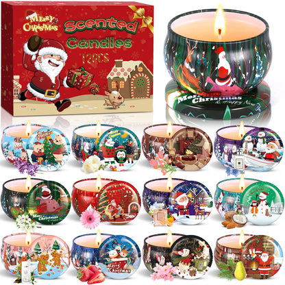 Duftkerze Set,12 Stück Christmas Scented Candle ,Natürliches Sojawachs Kerzen ,Aromatherapie Weihnachtskerzen Aroma für Stressabbau