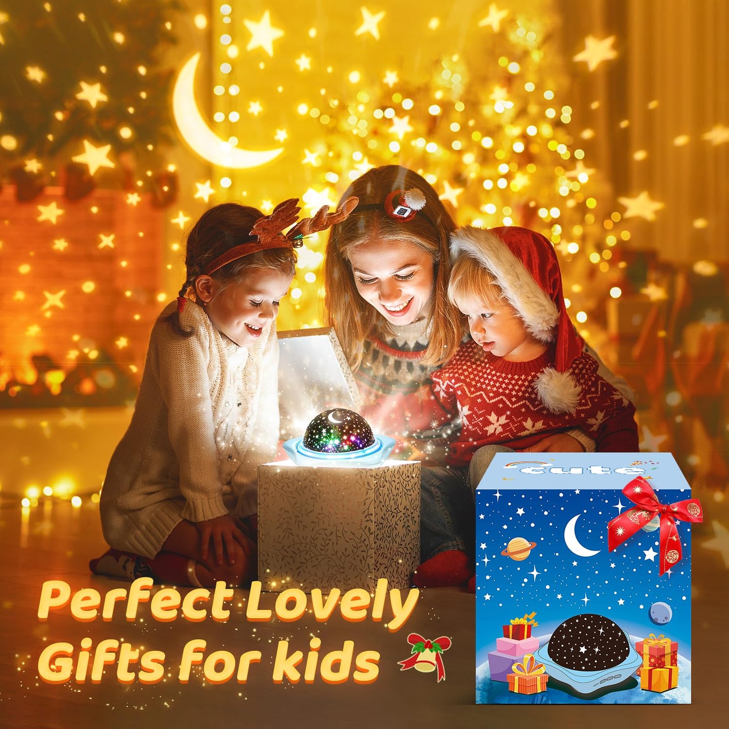 Sternenhimmel Projektor Kinder mit 15 Film, Nachtlicht Baby,Bluetooth,LED Projektor Sternenhimmel Nachttischlampe Kinder