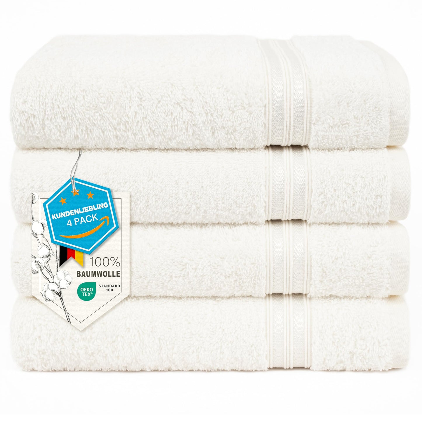 6-Piece Hand Towel Set, 100% Cotton, Soft, Absorbent, Quality Hand Towels Set, 2 Bath Towels 70 x 140 cm, 4 Hand Towels 50 x 100 cm, White