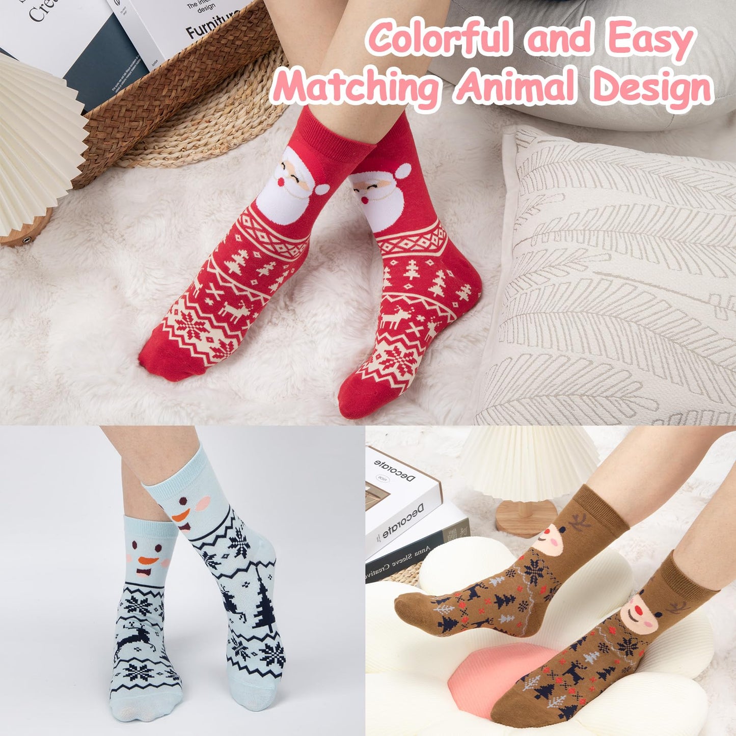 Chalier Cozy 5 Paar Damen Socken Hunde Katzen Motiven, Baumwolle